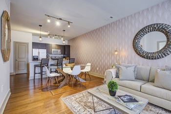 Hardwood flooring in living and dining areas